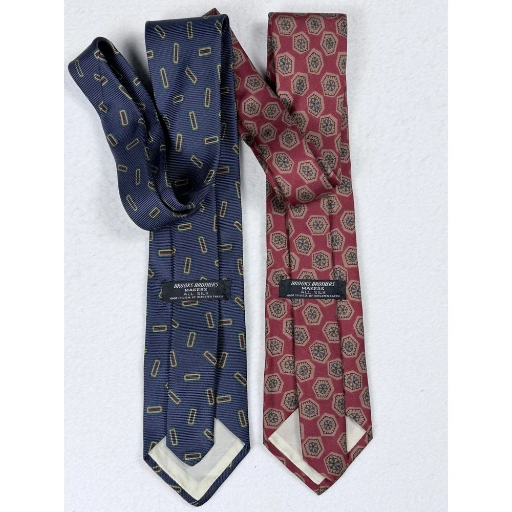 Brooks Brothers Makers Silk Tie Bundle Navy Geometric Burgundy Hexagon Mens USA
